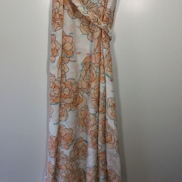 DYVNA Chacha Silk Midi Dress Peach Floral Overlay Braided Strap NWT Size 8 - Picture 13 of 17